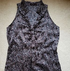Womens The Limited patterned sleeveless blouse black brown white dots